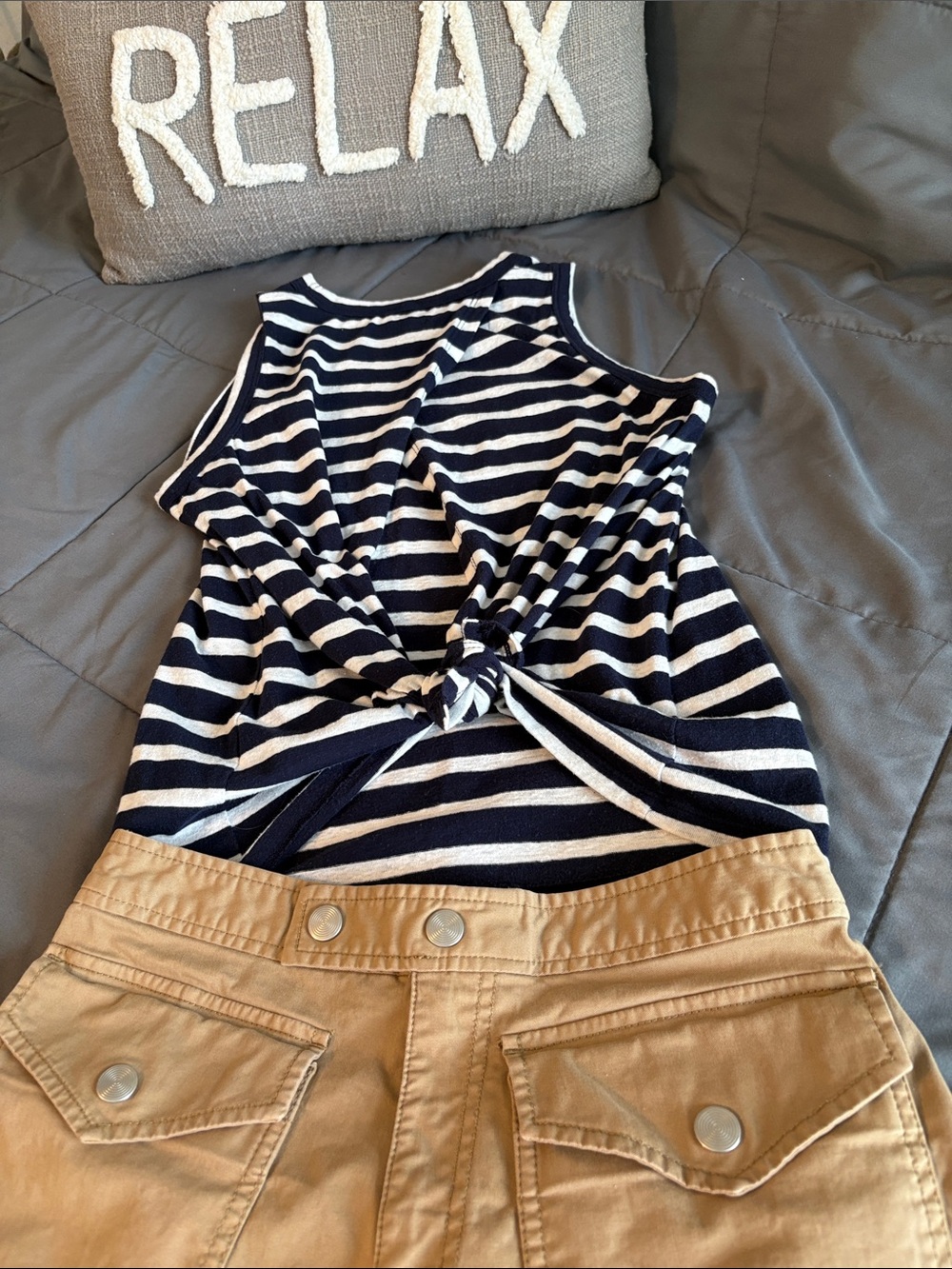 Sleeveless Navy Blue White Striped Tie Back Tank Top J Crew M Preppy Shirt Tee